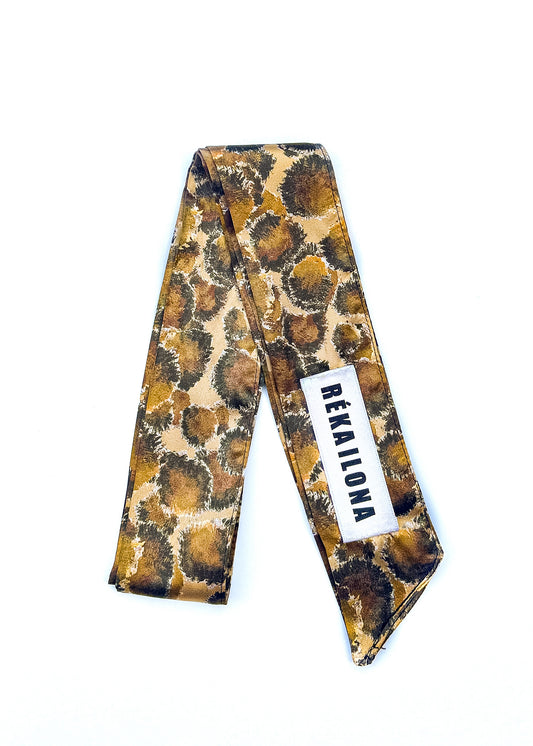 LEOPARD SILK SKINNY SCARF